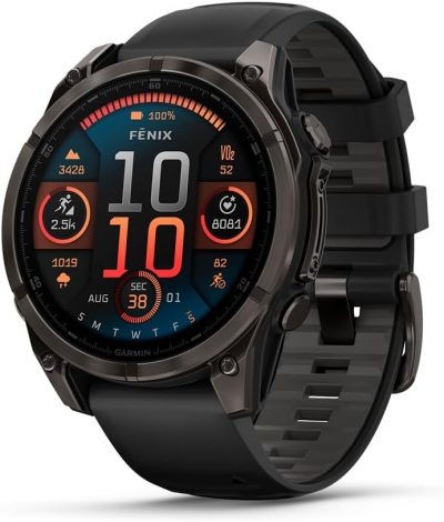 Garmin fēnix® 8 – 47 mm, AMOLED, Sapphire, Premium Multisport GPS Smartwatch, Long-Lasting Battery Life, Dive-Rated, Built-in LED Flashlight, Carbon Gray DLC Titanium with Pebble Gray Band